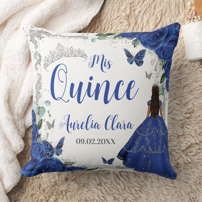 Royal Blue Floral Prinzessin Silver 15 Quinceañera Kissen (Decke)