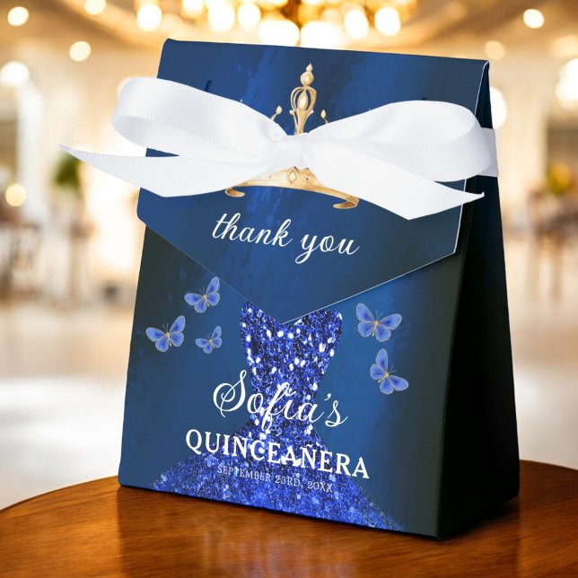 Royal Blue Floral Quinceañera Butterfliegen Geschenkschachtel (Von Creator hochgeladen)