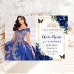 Royal Blue Floral Quinceañera Butterflies Picture Save The Date<br><div class="desc">Personalisieren Sie dieses hübsche königsblaue Blumenbild Quinceañera / Sweet 16 Geburtstagsbild / Foto Save the Date einfach und schnell. Klicken Sie einfach auf die Schaltfläche "Weitere Einstellungen", um die Texte zu bearbeiten, Schriftart und Schriftart zu ändern. Mit lebhaften königsblauen Blumen, Schmetterlingen und goldenen Akzenten. Die Schmetterlinge und Krone sind beweglich,...</div>