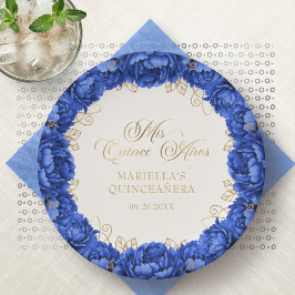Royal Blue Floral Quinceanera Pappteller