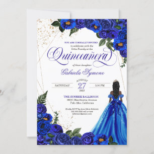 Royal Blue Floral Rose & Gold Elegante  Einladung