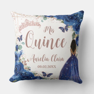 Royal Blue Floral Rose Gold Quinceanera XV Kissen