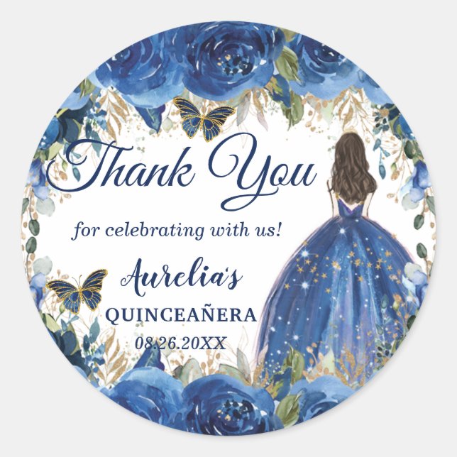 Royal Blue Floral Rose Schmetterlinge Prinzessin G Runder Aufkleber (Vorderseite)