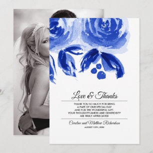 Royal Blue Floral Vielen Dank für Ihre Hochzeit Fo Dankeskarte