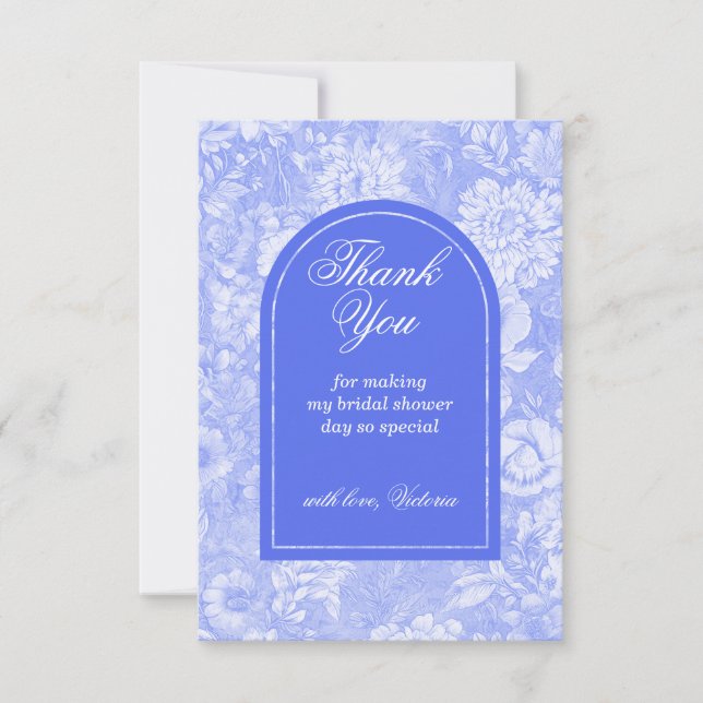 Royal Blue Floral Viktorianisches Brautparty Dankeskarte (Vorderseite)