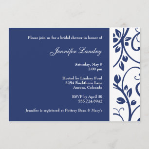 Royal Blue Floral Vine Bridal Dusche Einladung