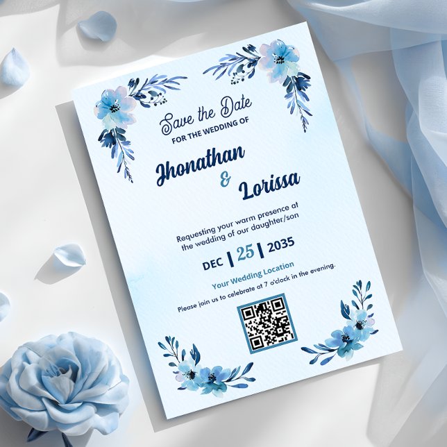 Royal Blue Floral Watercolor Einladung zur Hochzei (Von Creator hochgeladen)