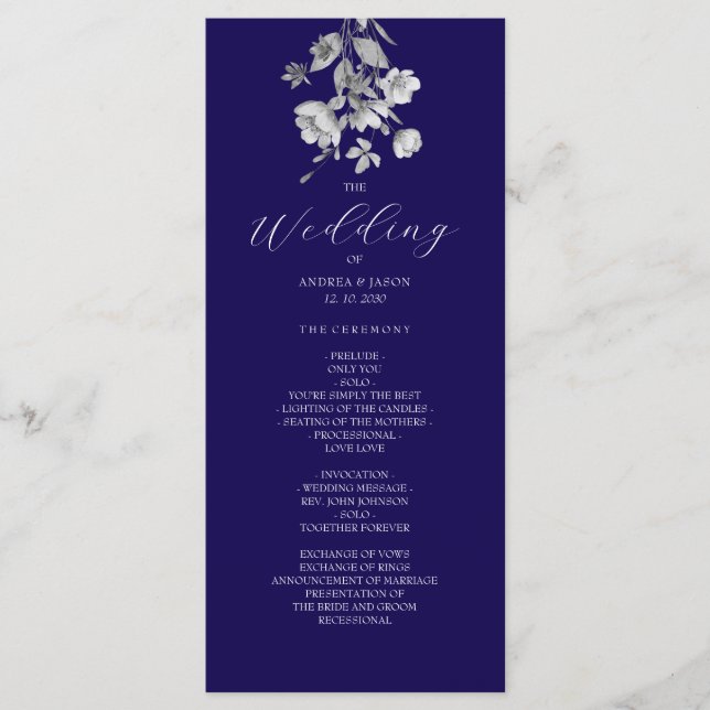 Royal Blue Floral Wedding Program Programm (Vorderseite)