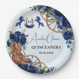 Royal Blue Floral Wild West Charro Quinceañera XV Pappteller