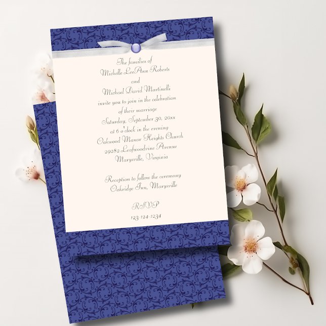 Royal Blue Florentine Wedding Einladung (Von Creator hochgeladen)