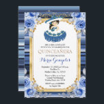 Royal Blue Flowers Gold Quinceanera Einladung<br><div class="desc">Royal Blue Flowers Gold Quinceanera EinladungMis Quince Anos,  15.</div>