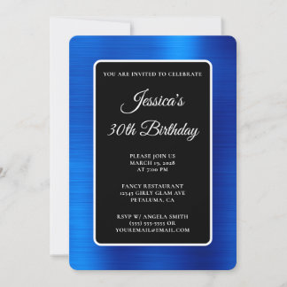 Royal Blue Foil Black und White 30. Geburtstag Einladung