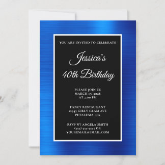 Royal Blue Foil Black und White 40. Geburtstag Einladung