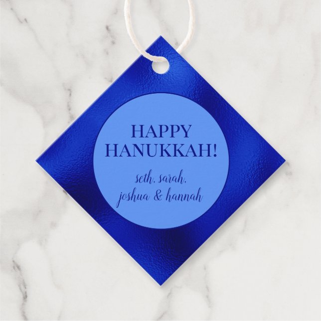 Royal Blue Foil Hanukkah Personalisiert Gefallen T Geschenkanhänger (Vorderseite)