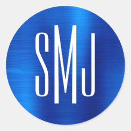 Royal Blue Foil Three Letter Monogram Runder Aufkleber