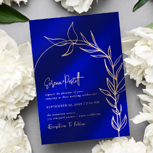 Royal Blue Foliage Arch Wedding Einladung