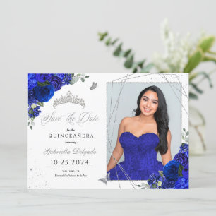 Royal Blue Foto Card Quinceañera Save the Date Einladung