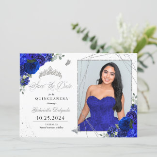 Royal Blue Foto Card Quinceañera Save the Date Einladung