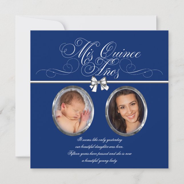 Royal Blue Foto Quinceanera Einladung (Vorderseite)
