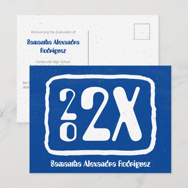 Royal Blue Funky Class Year Abschluss Postcard Postkarte (Vorne/Hinten)