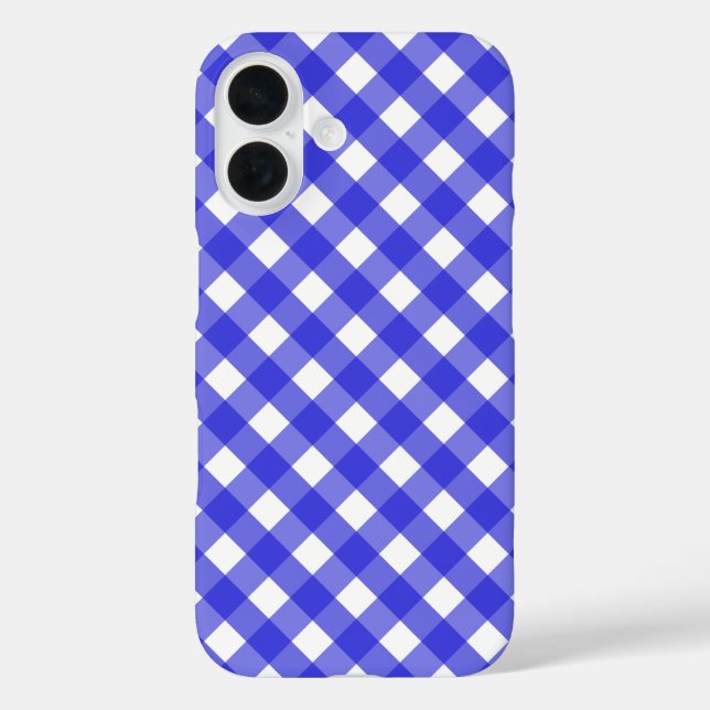 Royal Blue Gingham iPhone 16 Hülle (Rückseite)