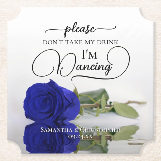 Royal Blue Glam Rose Nimm meine Trinkhochzeit nich Untersetzer (Vorderseite)