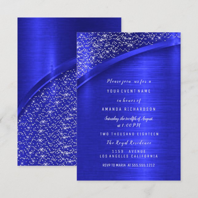 Royal Blue Glitzer Brautparty Birthday Einladung (Vorne/Hinten)