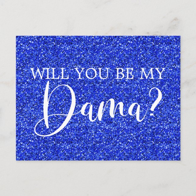 Royal Blue Glitzer Quinceañera Dama Vorschlag Einladungspostkarte (Vorderseite)