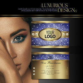 Royal Blue Glitzer Stars Diamanten und Logo Gold Visitenkarte