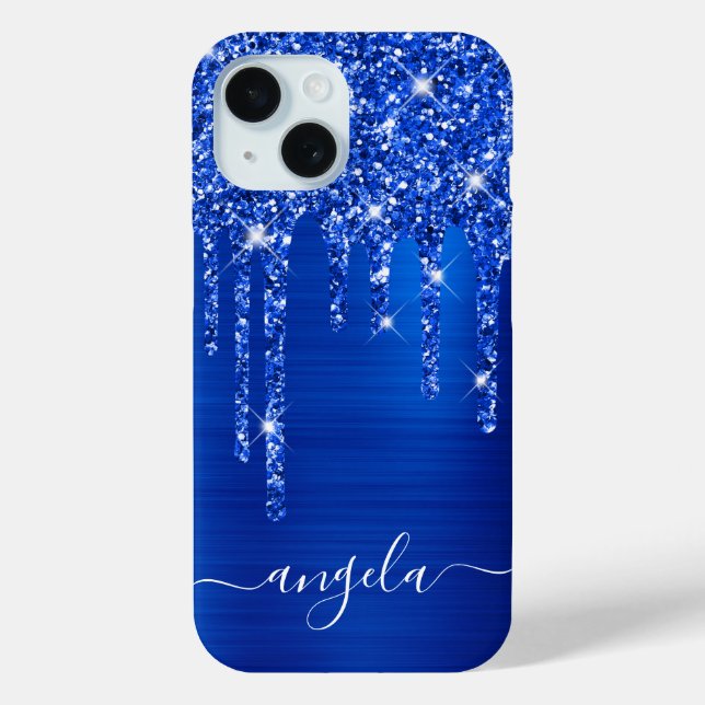 Royal Blue Glitzer Tropfens Glam Girly Signature Case-Mate iPhone Hülle (Rückseite)