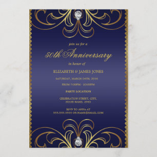 Royal Blue & Gold 50e Mariage Invitation de l'anni