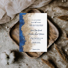 Royal Blue Gold Abstract  Luxury Formal Wedding Einladung