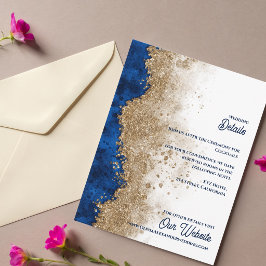Royal Blue Gold Abstract Luxury Wedding Details Begleitkarte
