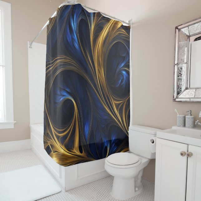 Royal Blue Gold Abstrakt Swirl Duschvorhang (Beispiel)