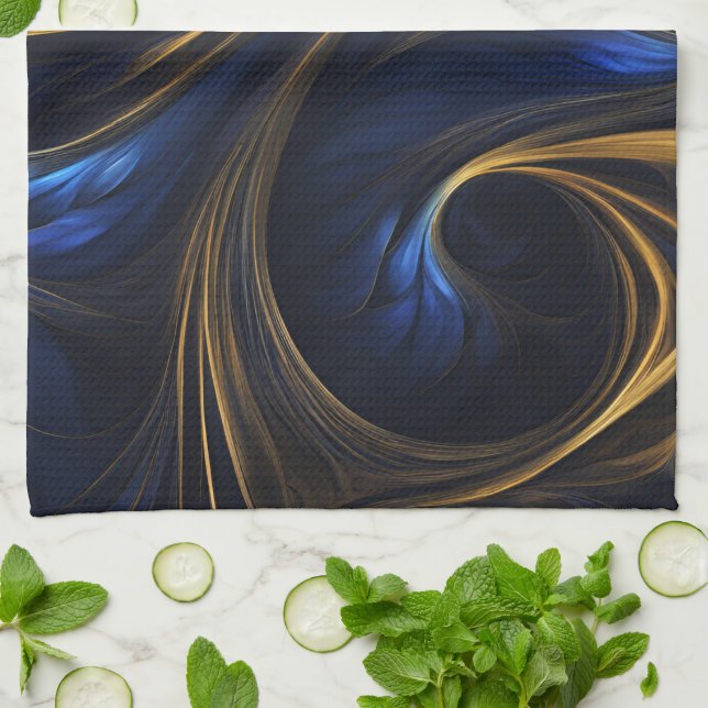 Royal Blue Gold Abstrakt Swirl Geschirrtuch (Gefaltet)