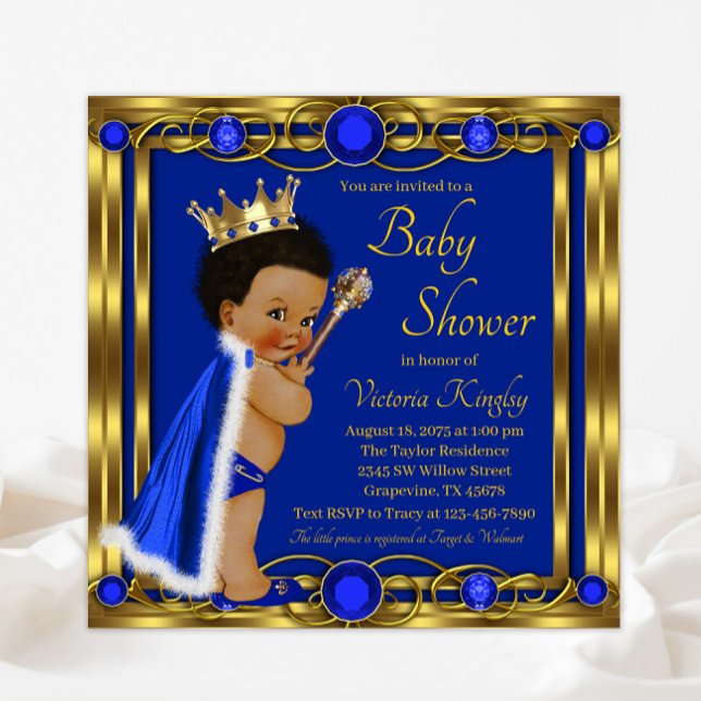 Royal Blue Gold Afro Prince Baby Dusche Einladung (Von Creator hochgeladen)