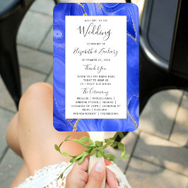 Royal Blue Gold Agate Wedding Program Fächer