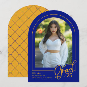 Royal Blue Gold Arch Faire-part de graduation phot