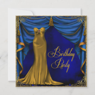 Royal Blue Gold Art Deco Geburtstagsparty Einladung