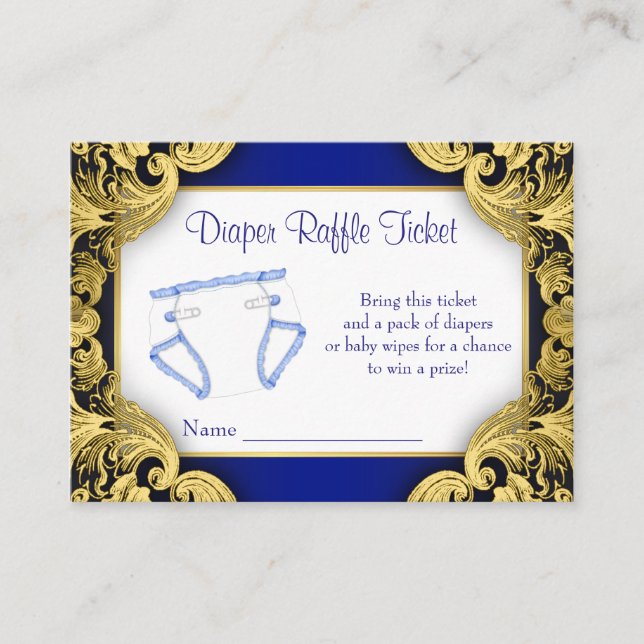 Royal Blue Gold Baby Diaper Raffle Ticket Begleitkarte (Vorderseite)