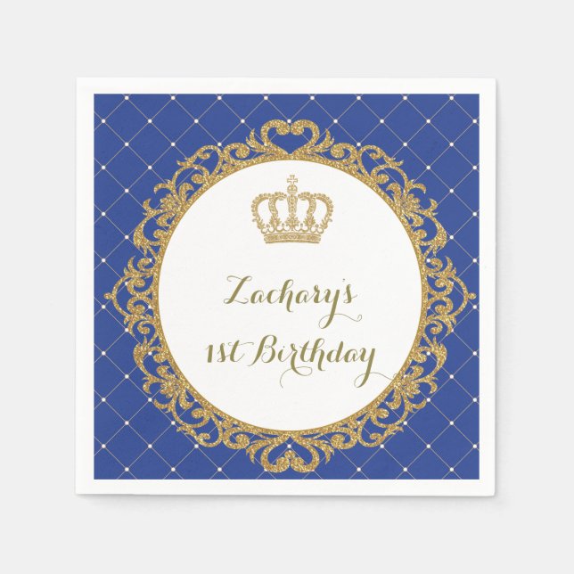 Royal Blue Gold Baby Prince Geburtstagspapier Napk Serviette (Vorderseite)