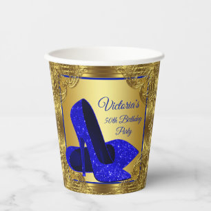 Royal Blue Gold Birthday Party Paper Cups Pappbecher