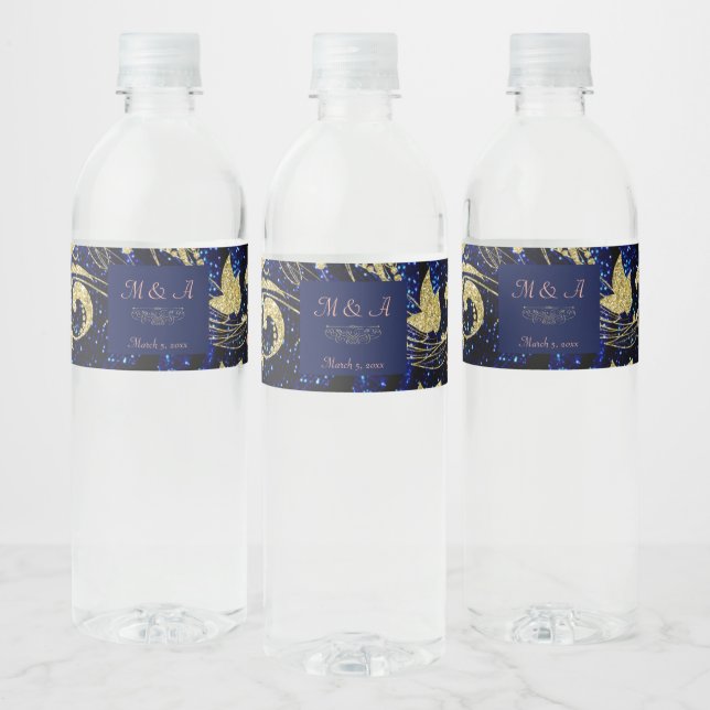 Royal Blue Gold Butterfly Wedding (Flaschen)