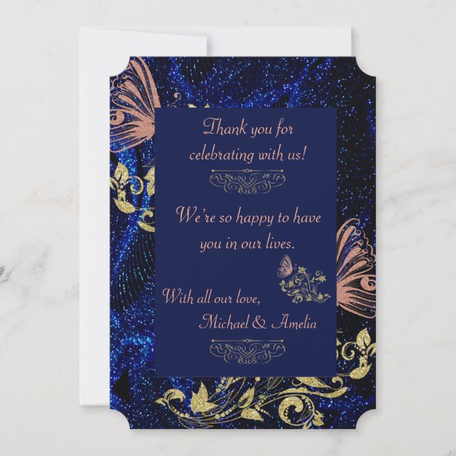 Royal Blue Gold Butterfly Wedding Dankeschön Card Dankeskarte (Vorderseite)