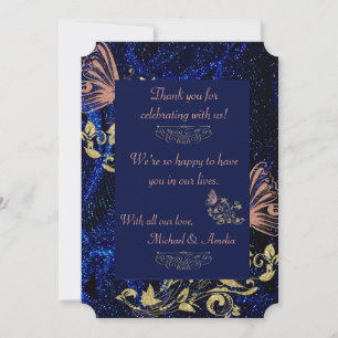 Royal Blue Gold Butterfly Wedding Dankeschön Card Dankeskarte