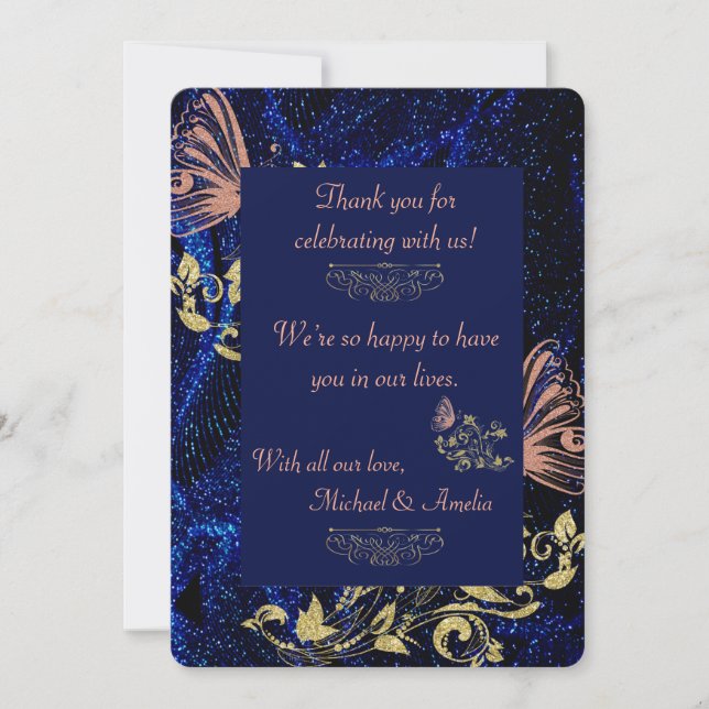 Royal Blue Gold Butterfly Wedding Dankeschön Card Dankeskarte (Vorderseite)