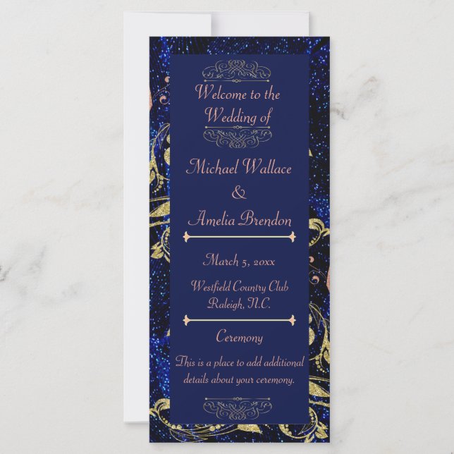 Royal Blue Gold Butterfly Wedding Program (Vorderseite)