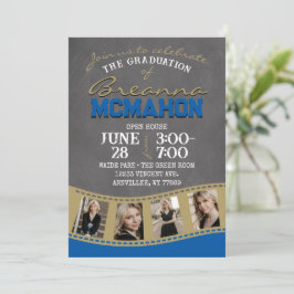 Royal Blue & Gold Chalkboard Filmstrip Abschluss Einladung