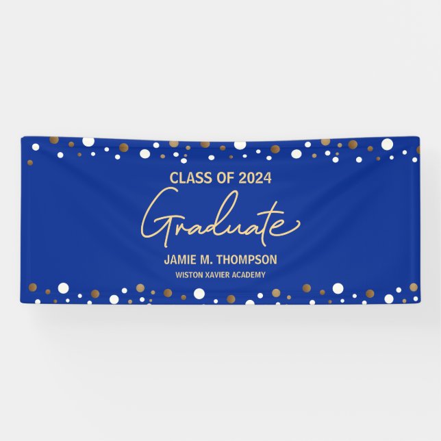 Royal Blue Gold Class 2024 Name Graduate Banner (Horizontal)