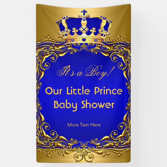 Royal Blue Gold Crown Baby Shower Boy Banner (Vertikal)